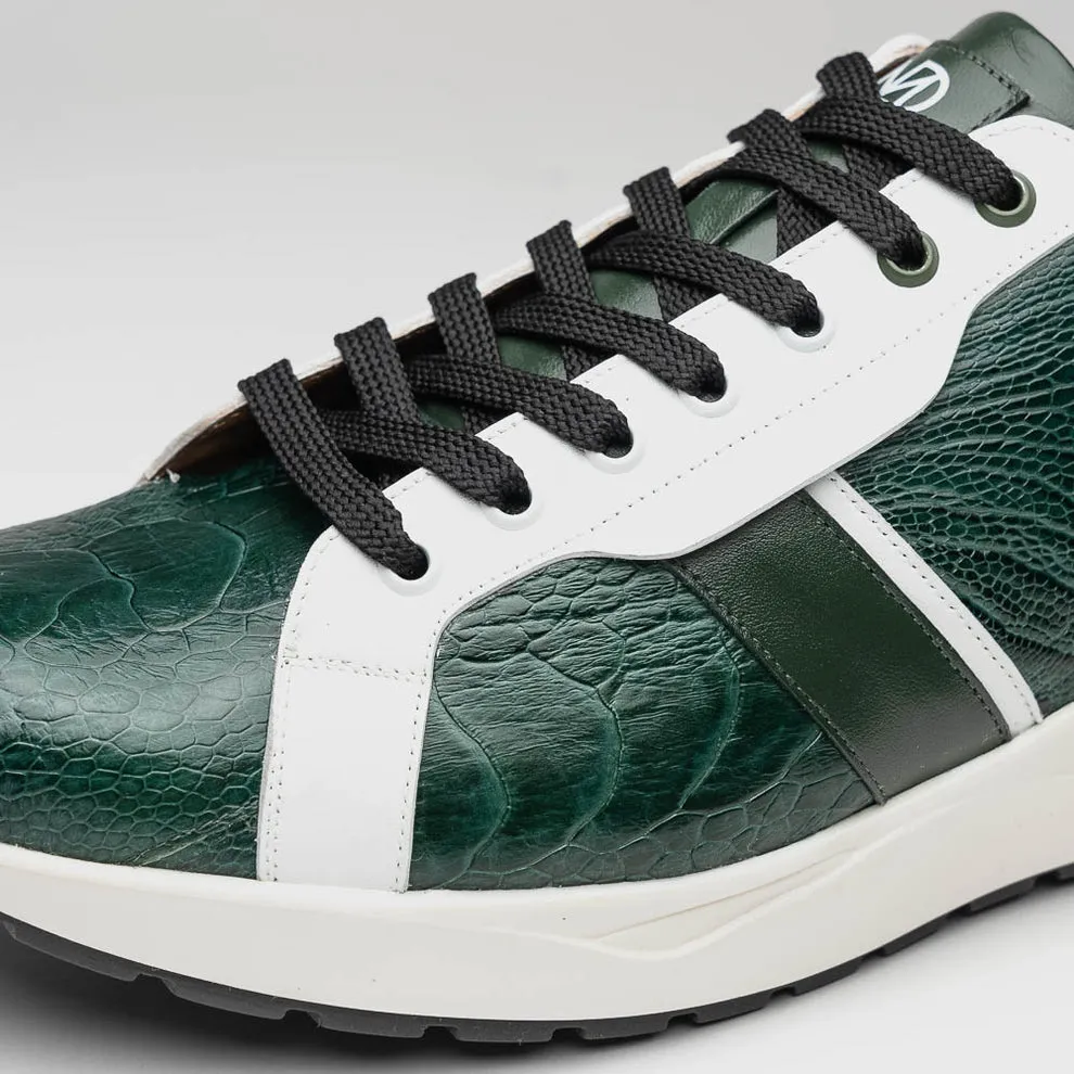 Marco Di Milano Lyon Men's Shoes Green & White Calf-Skin / Ostrich Casual Sneakers (MDM1071)