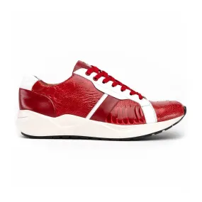 Marco Di Milano Lyon Men's Shoes Red & White Calf-Skin / Ostrich Casual Sneakers (MDM1072)