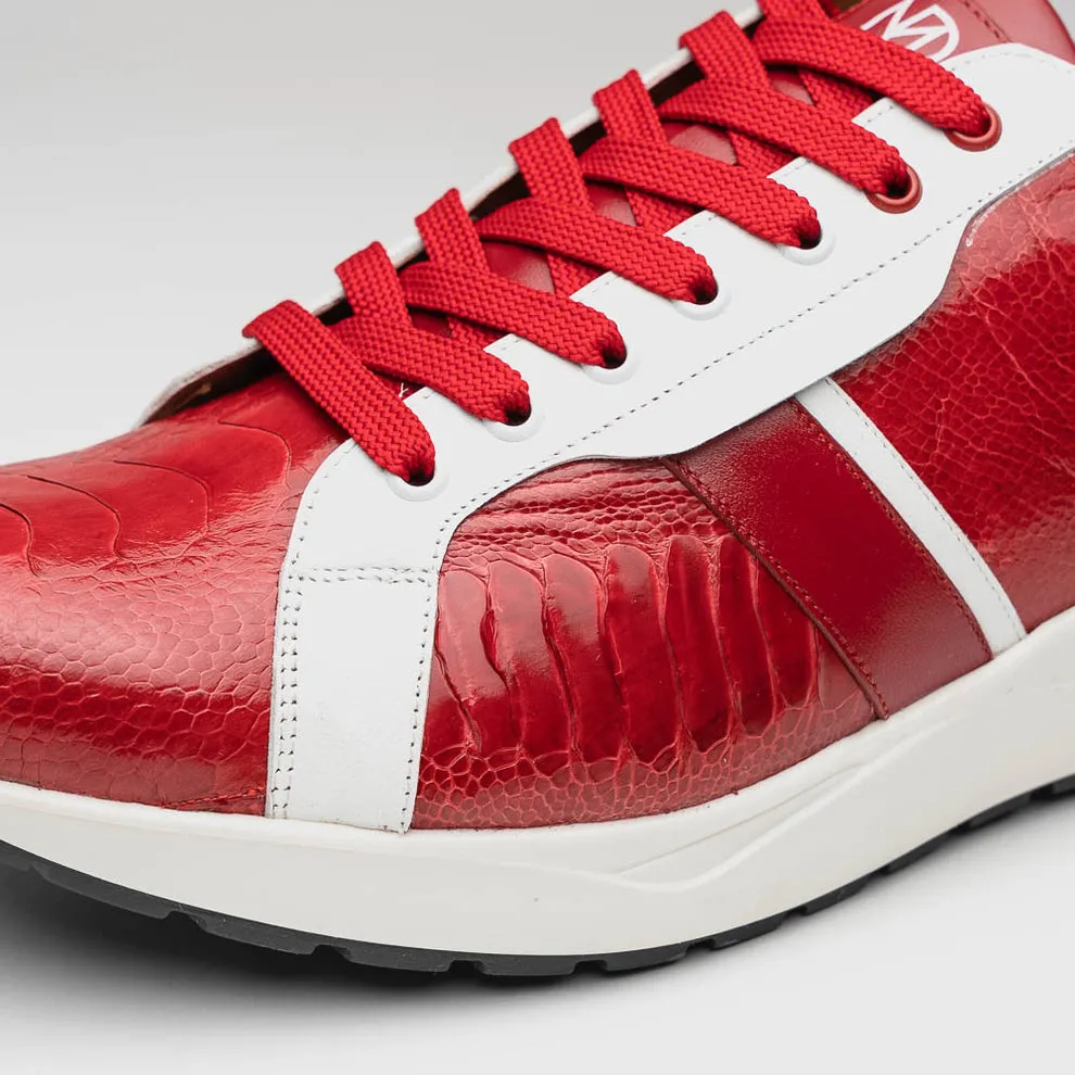 Marco Di Milano Lyon Men's Shoes Red & White Calf-Skin / Ostrich Casual Sneakers (MDM1072)