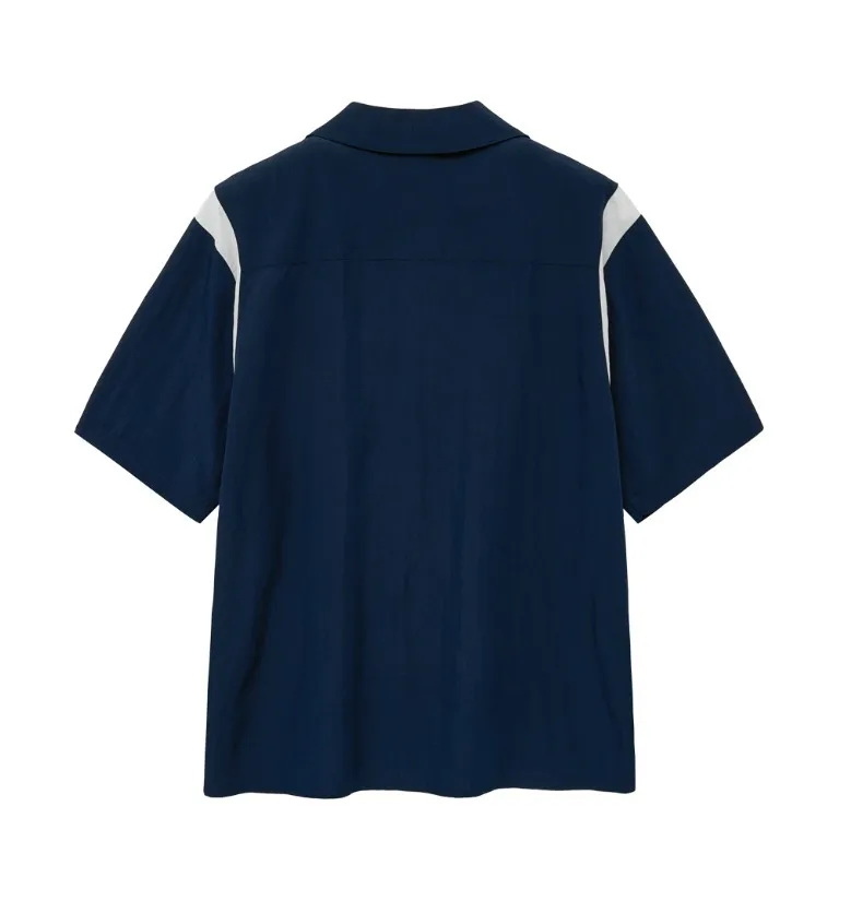 Marithe + Francois Girbaud  |[MARITHE]★VARSITY OPEN COLLAR HALF SLEEVE SHIRT