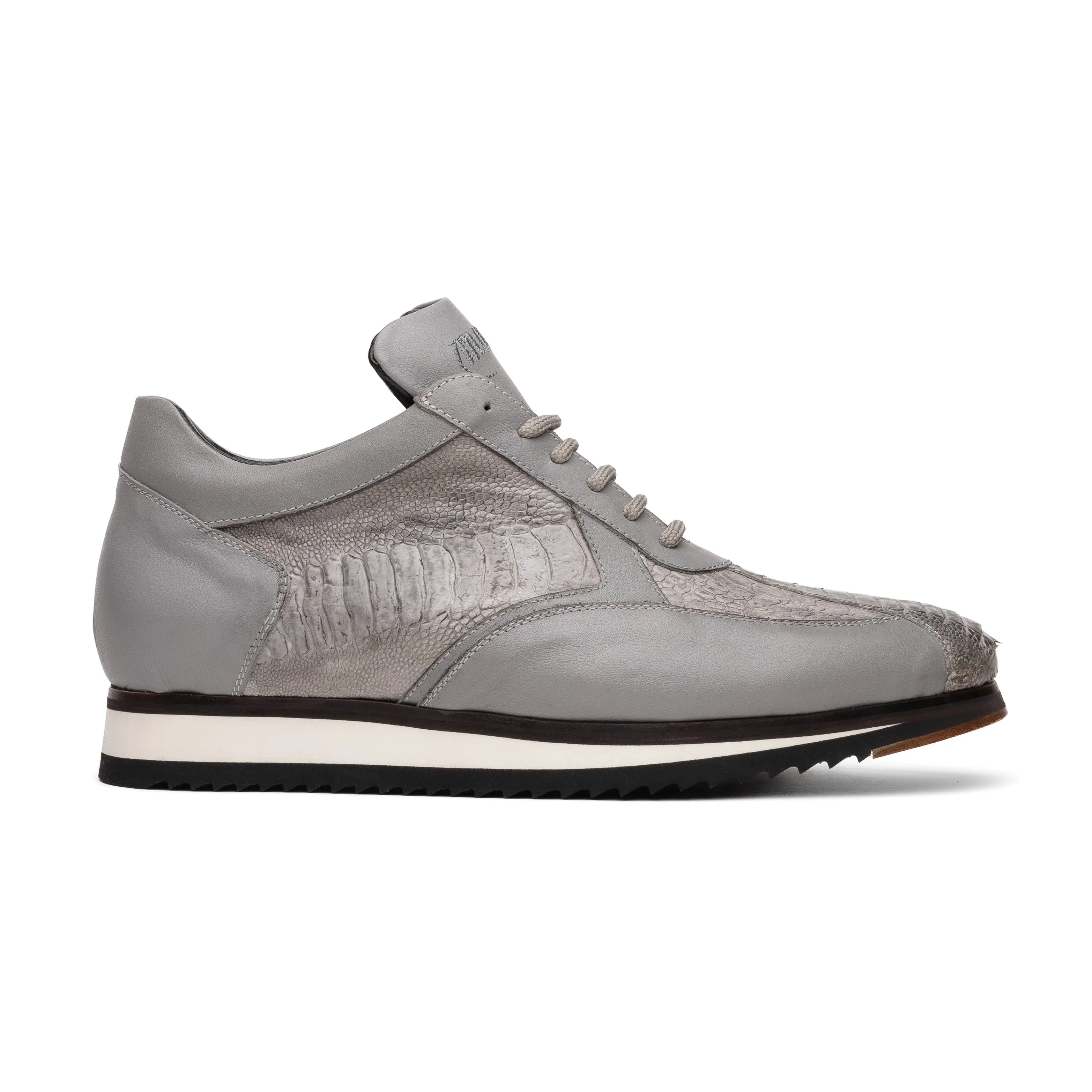 Mauri Bolt M770/4 Men's Shoes Light Gray Exotic Ostrich Leg / Nappa Leather Casual Sneakers (MA5627)