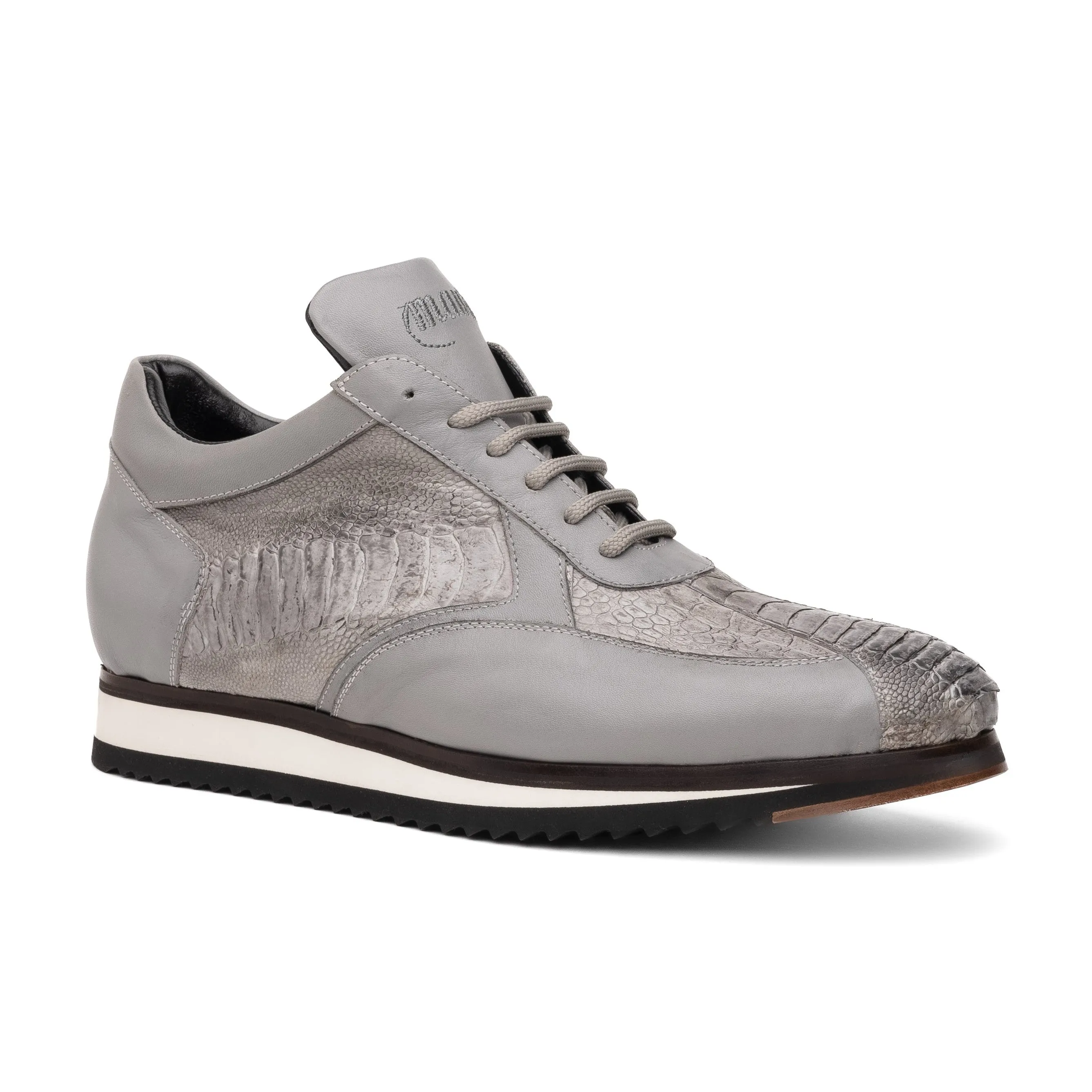 Mauri Bolt M770/4 Men's Shoes Light Gray Exotic Ostrich Leg / Nappa Leather Casual Sneakers (MA5627)