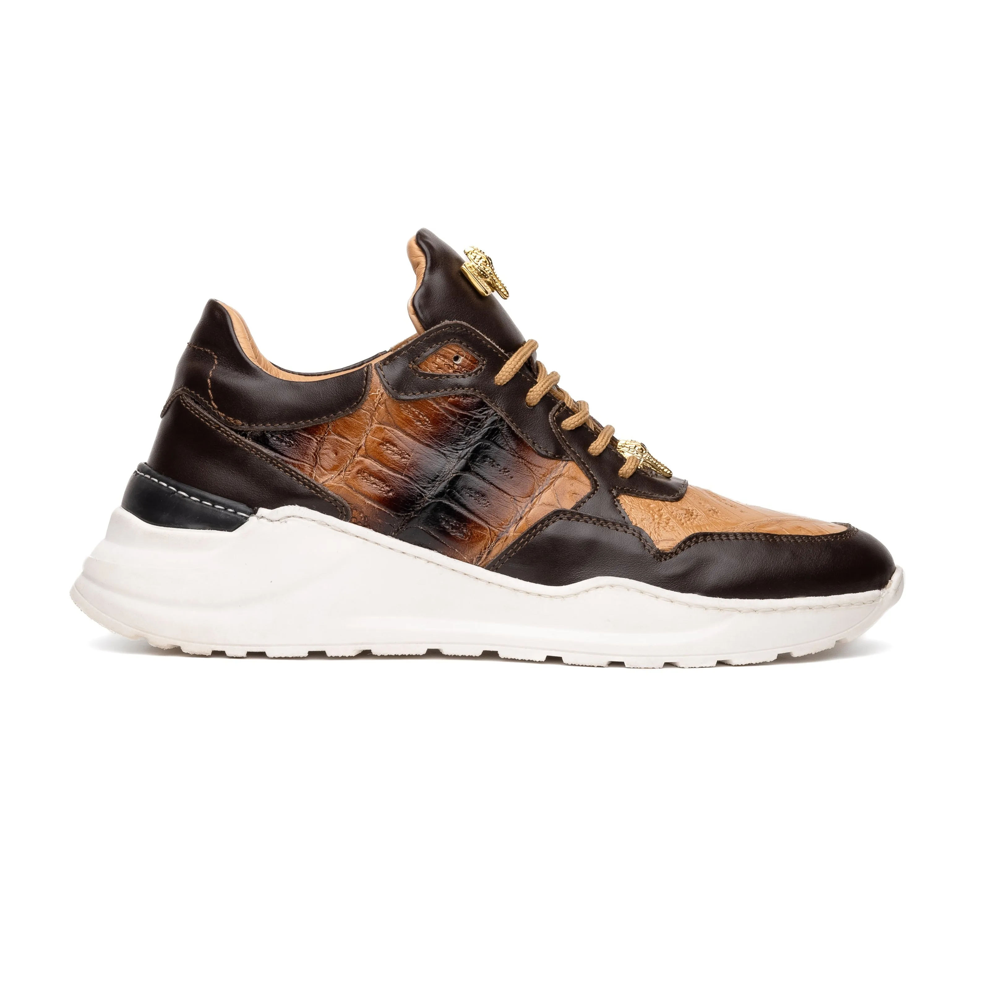 Mauri Runner 8457/1 Men's Shoes Sport Rust & Dune Exotic Crocodile / Nappa Leather Casual Bubble Sneakers (MA5619)