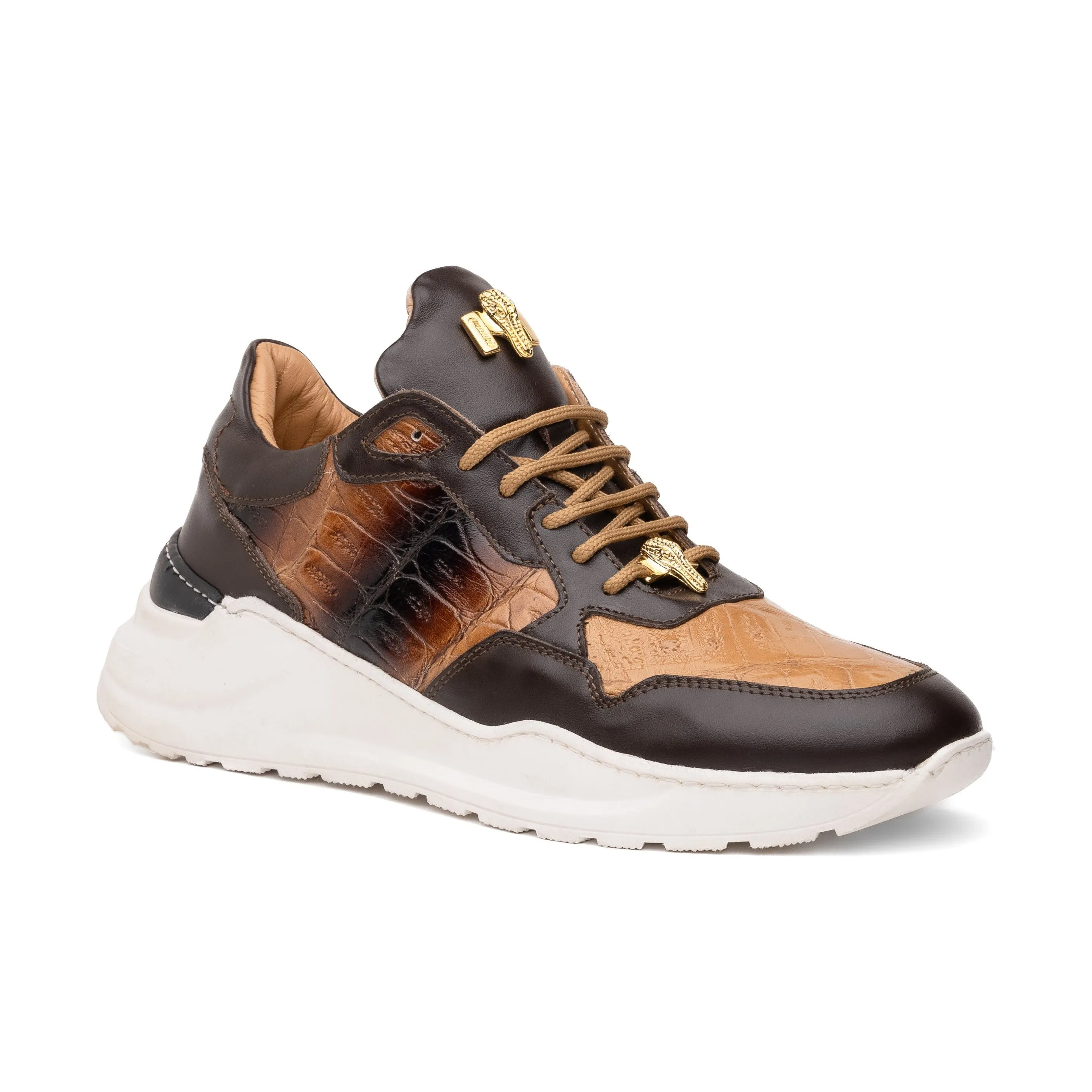 Mauri Runner 8457/1 Men's Shoes Sport Rust & Dune Exotic Crocodile / Nappa Leather Casual Bubble Sneakers (MA5619)