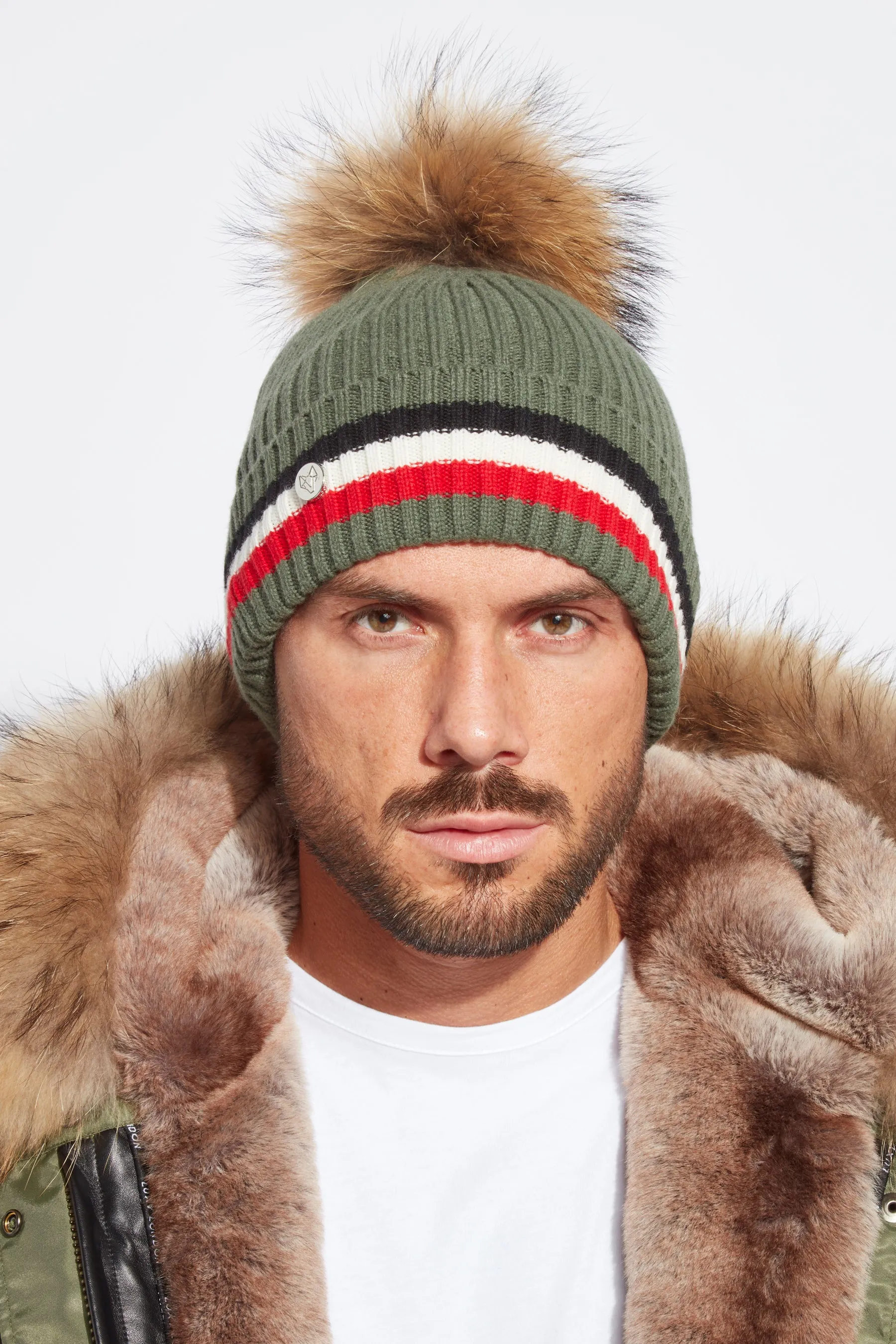 Mens Aston Merino Wool Pom Pom Hat - Khaki