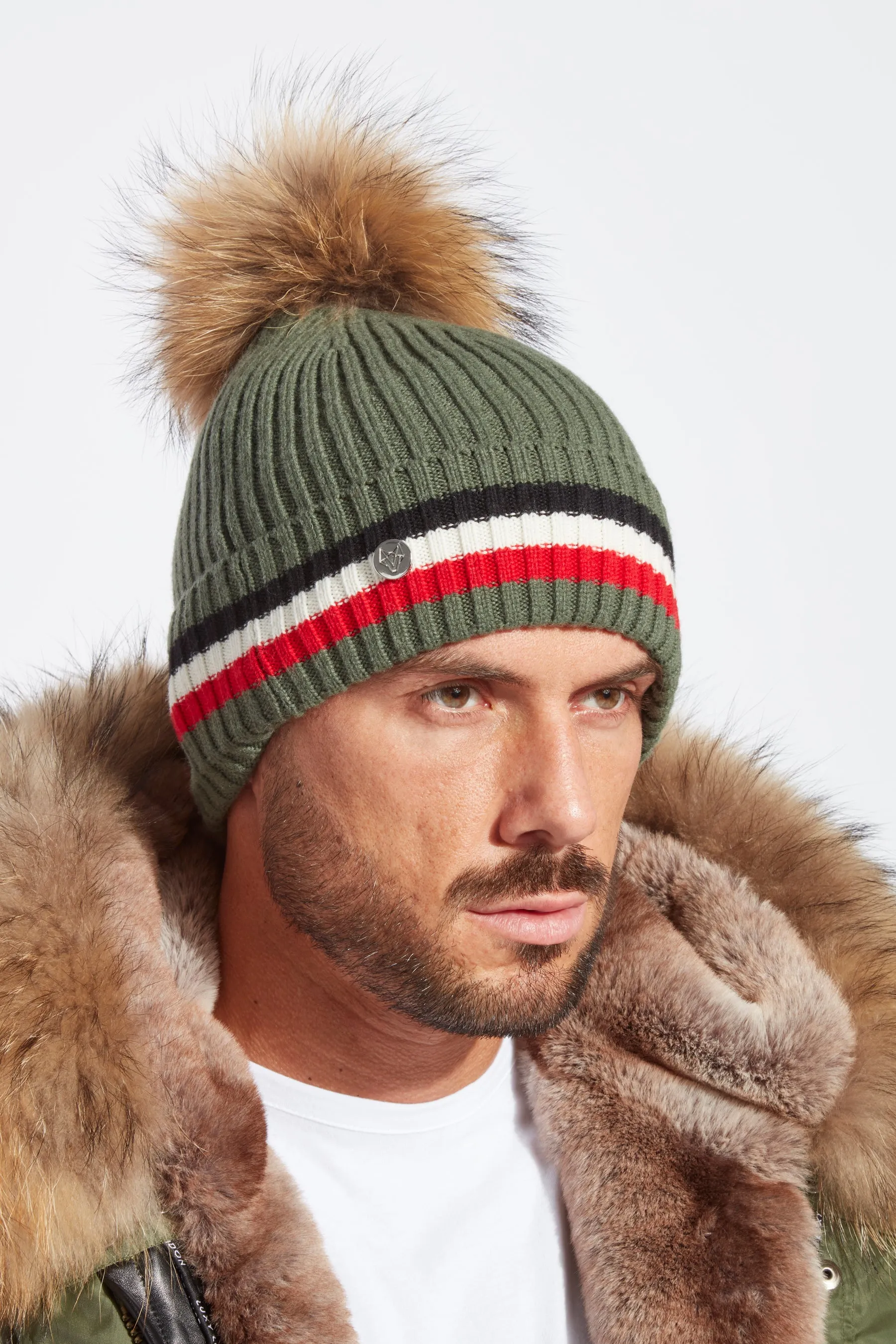 Mens Aston Merino Wool Pom Pom Hat - Khaki