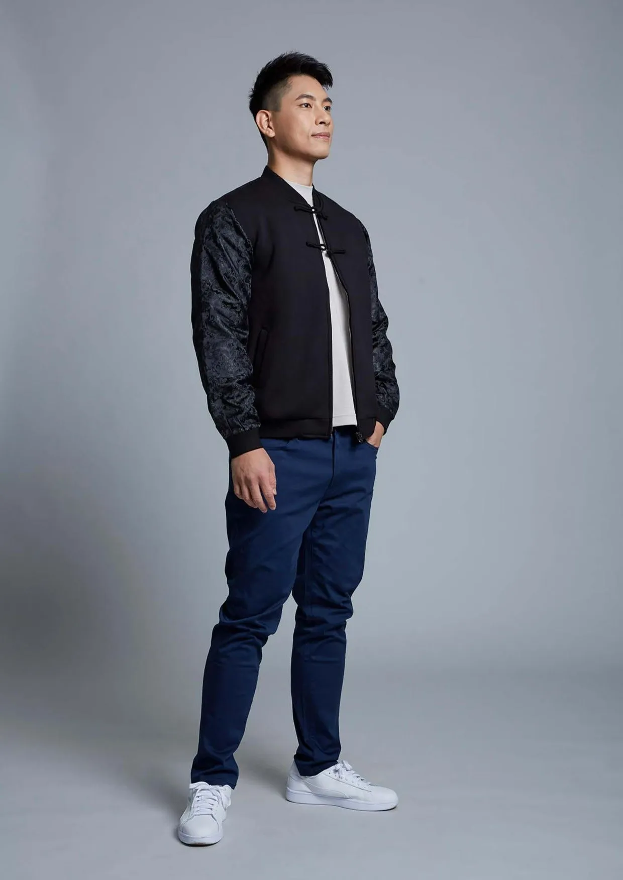 Men's Brocade Bomber Jacket (Black)