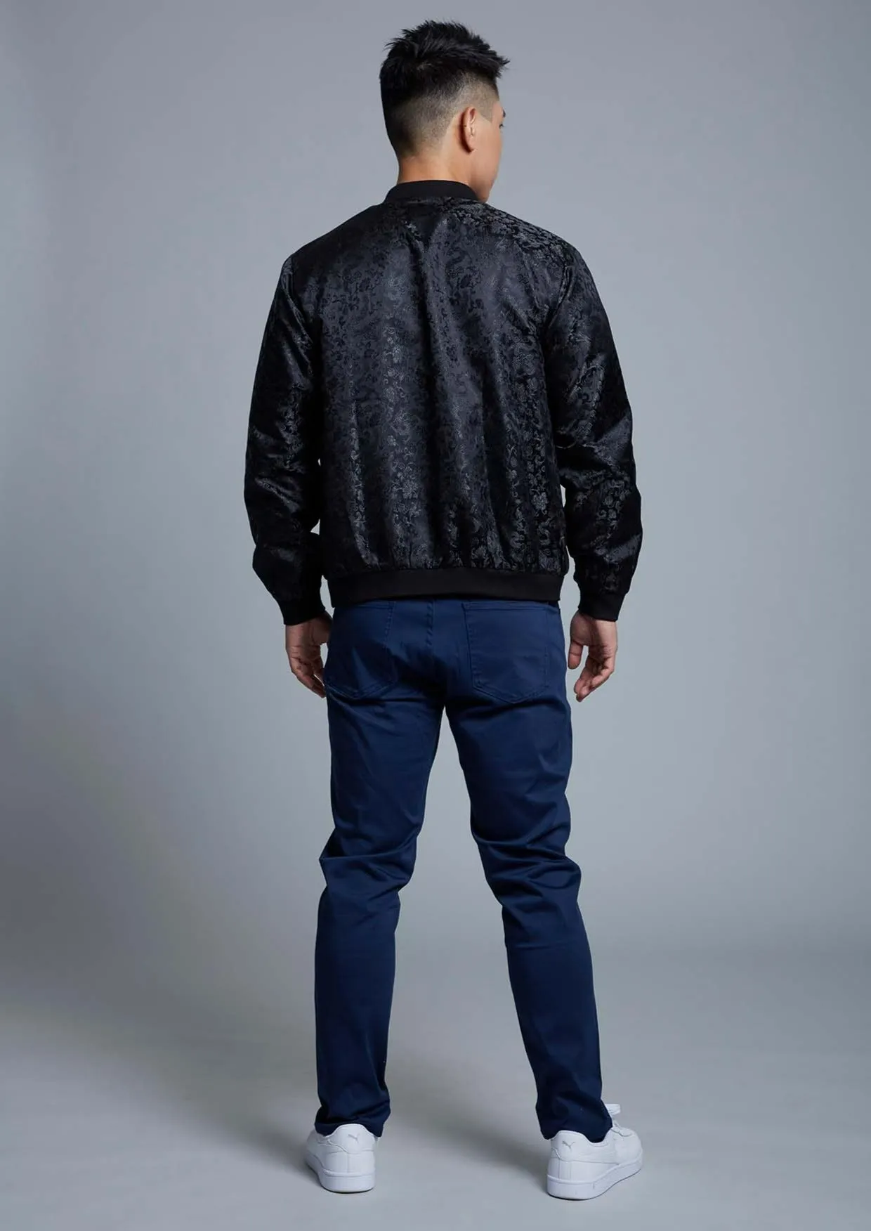 Men's Brocade Bomber Jacket (Black)