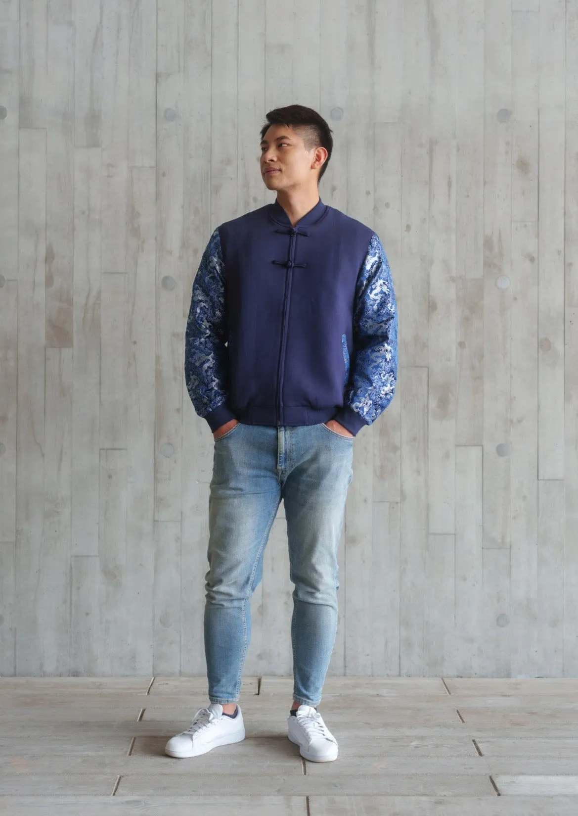 Men's Brocade Bomber Jacket (Blue)