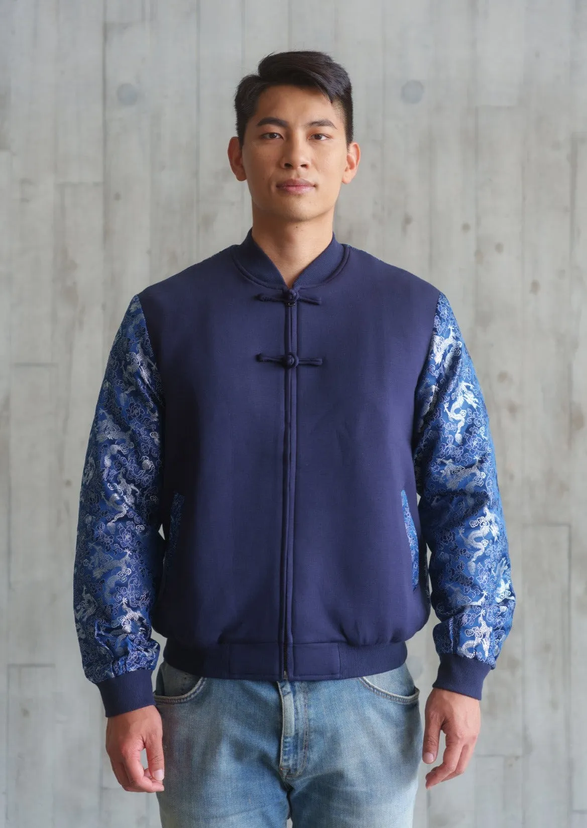 Men's Brocade Bomber Jacket (Blue)