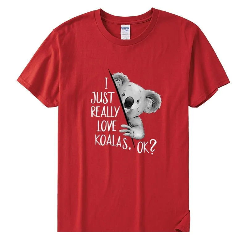 Men's Casual 90s Style I Just Really Love Koalas Ok Printed Cotton T-Shirt