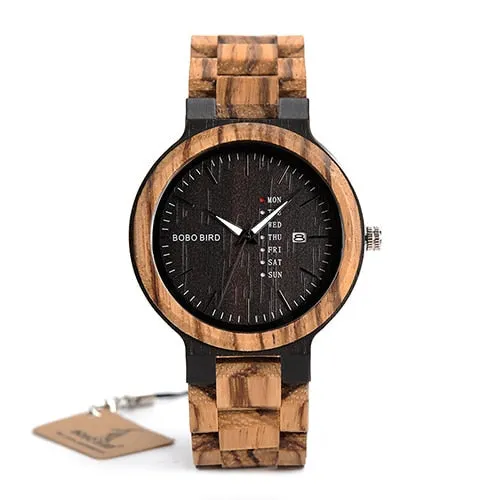 Men's Casual Style Quartz Movement Date Display Wooden Wristwatch