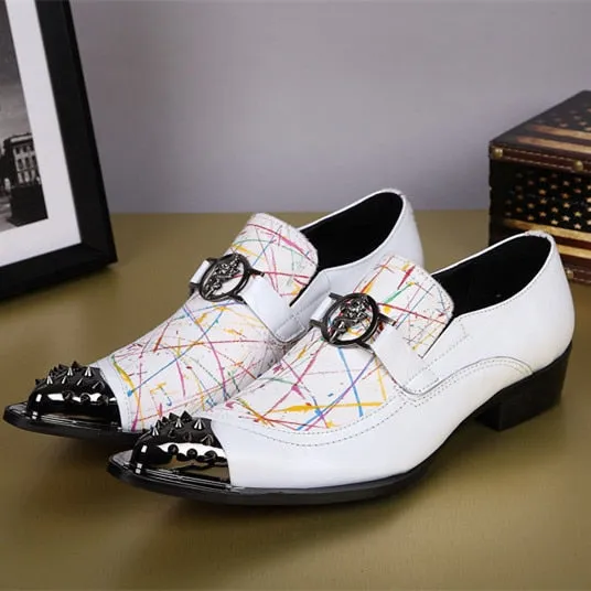 Men's Italian Fashion Gingham Pattern Pointed Toe Slip-On Dress Shoes