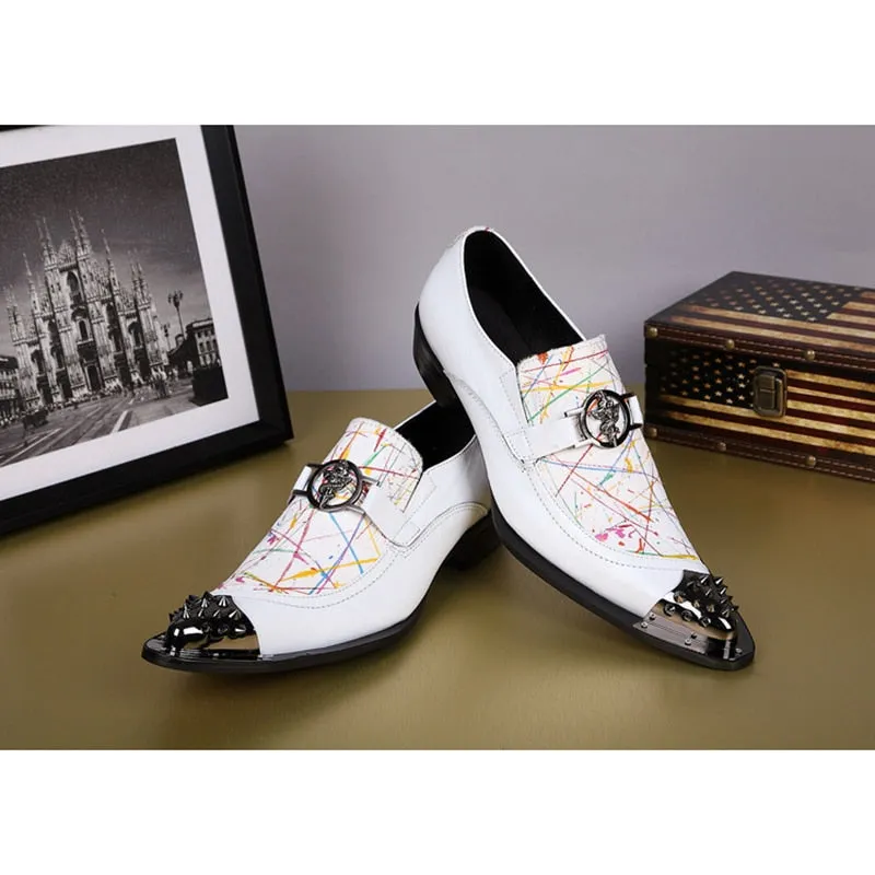 Men's Italian Fashion Gingham Pattern Pointed Toe Slip-On Dress Shoes