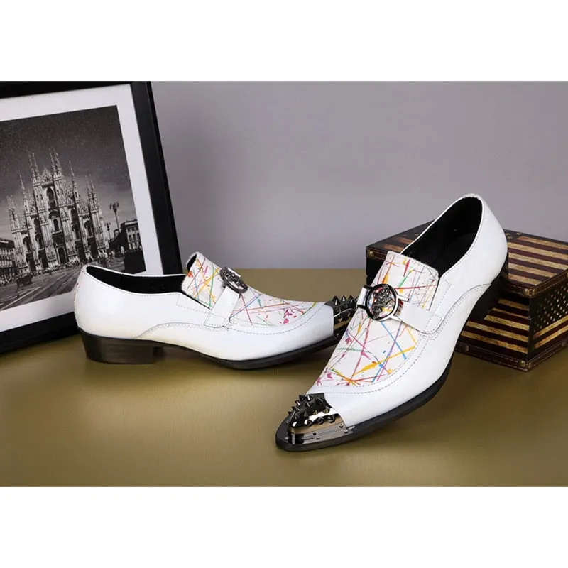 Men's Italian Fashion Gingham Pattern Pointed Toe Slip-On Dress Shoes