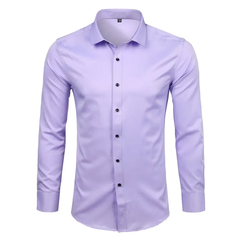 Men's Light Purple Non Iron Slim Fit Bamboo Fiber Long Sleeve Shirt