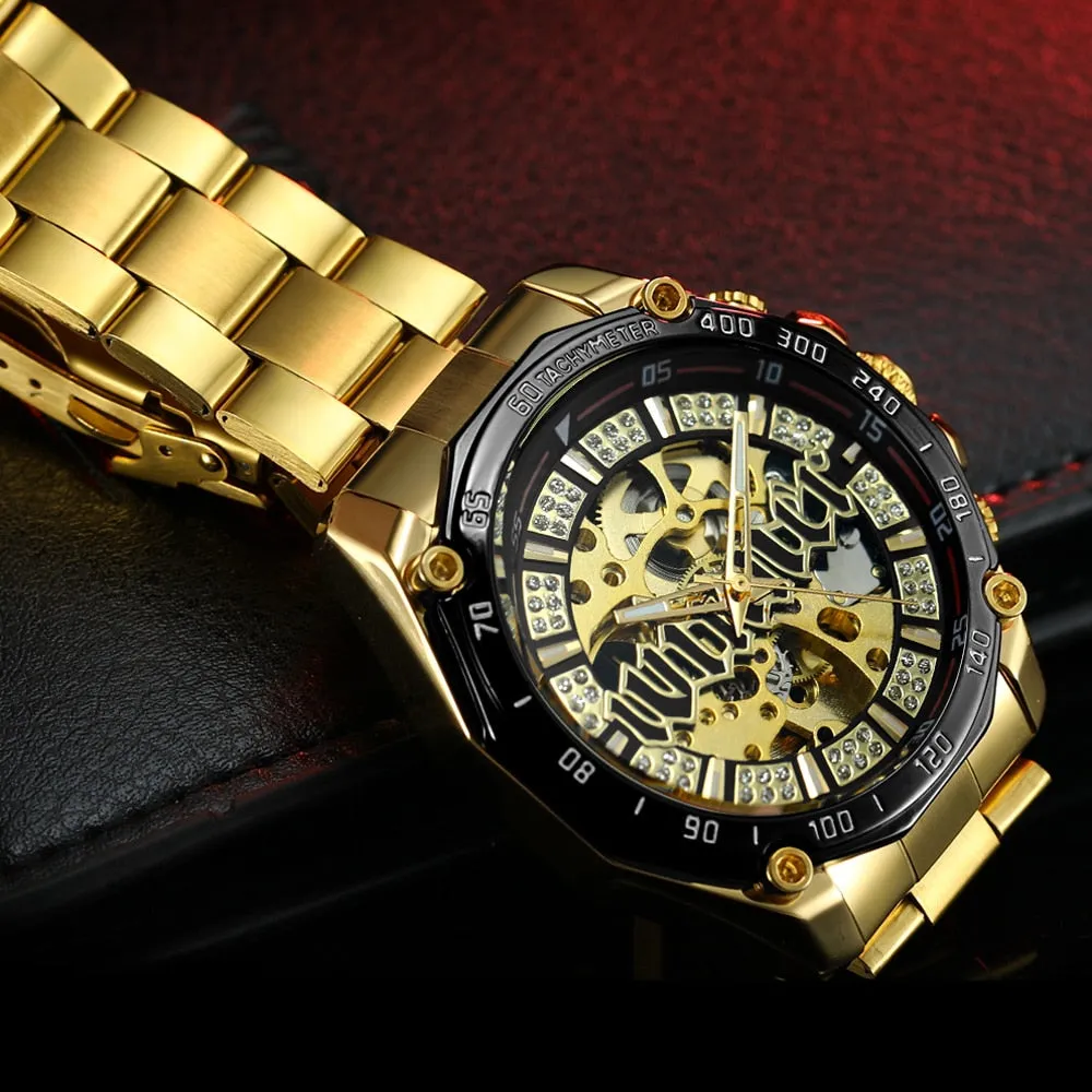 Men's Luxury Casual Golden Skeleton Automatic Mechanical Wristwatch