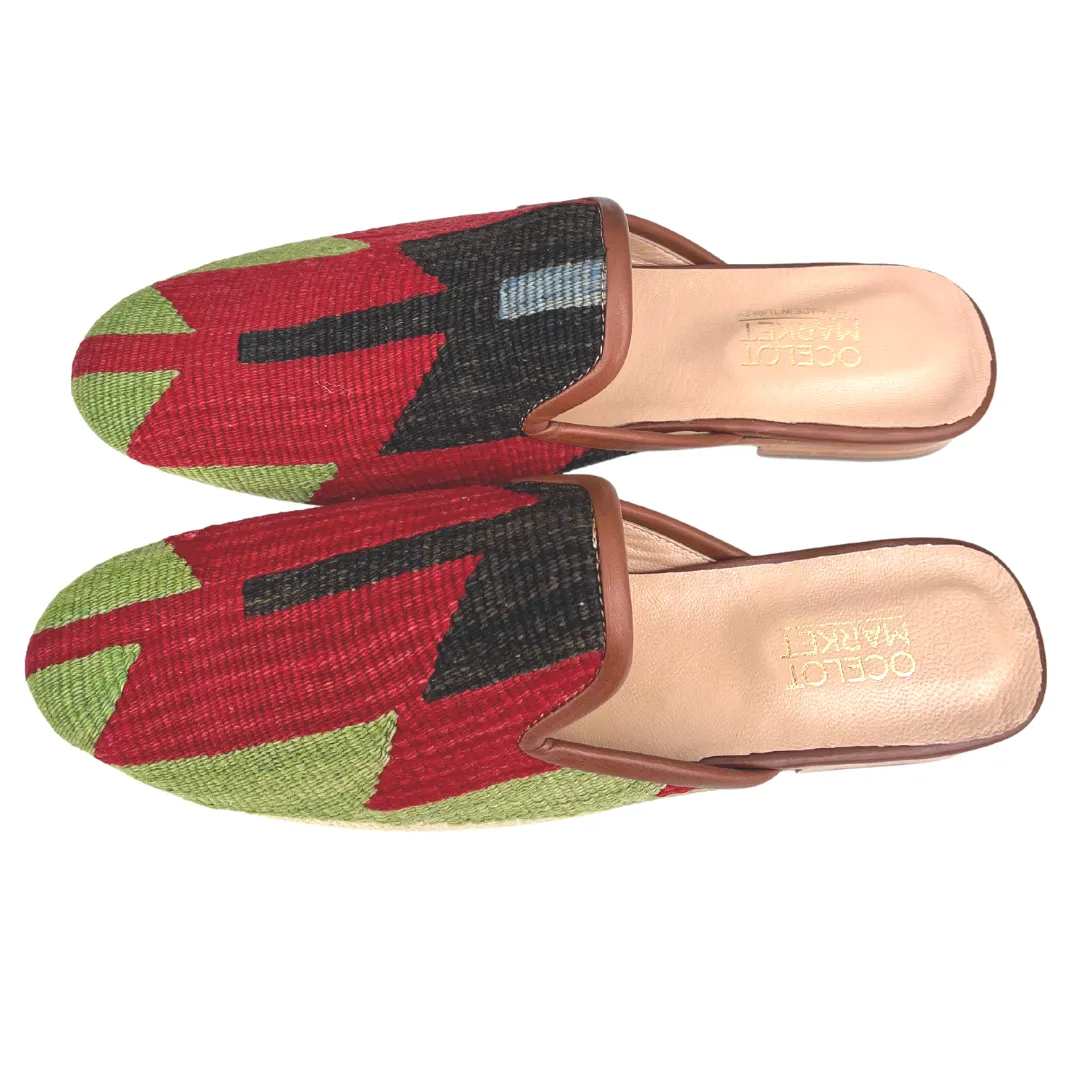 Men's Turkish Kilim Mule Red, Green, and Black