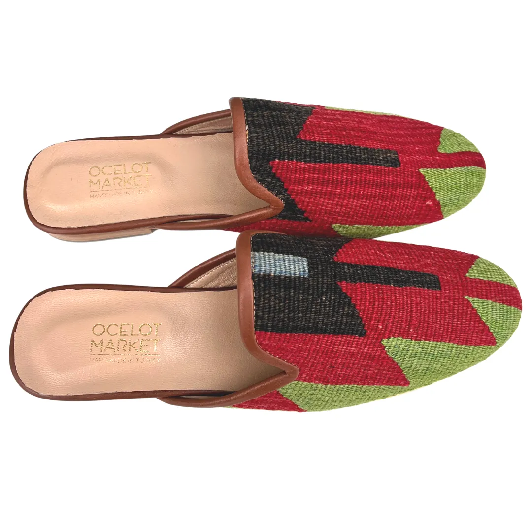 Men's Turkish Kilim Mule Red, Green, and Black