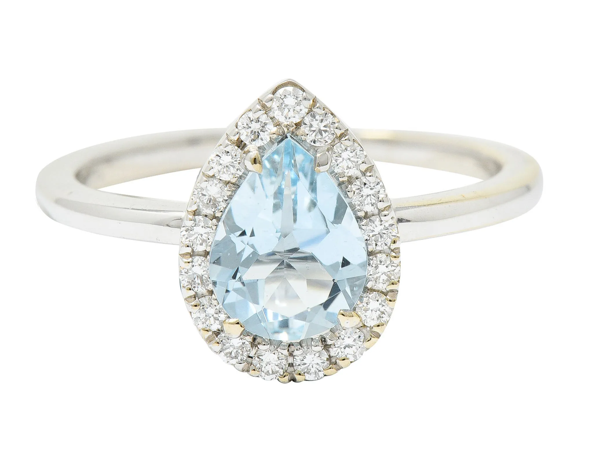 Modern Pear Cut Aquamarine Diamond Halo 18 Karat White Gold Ring