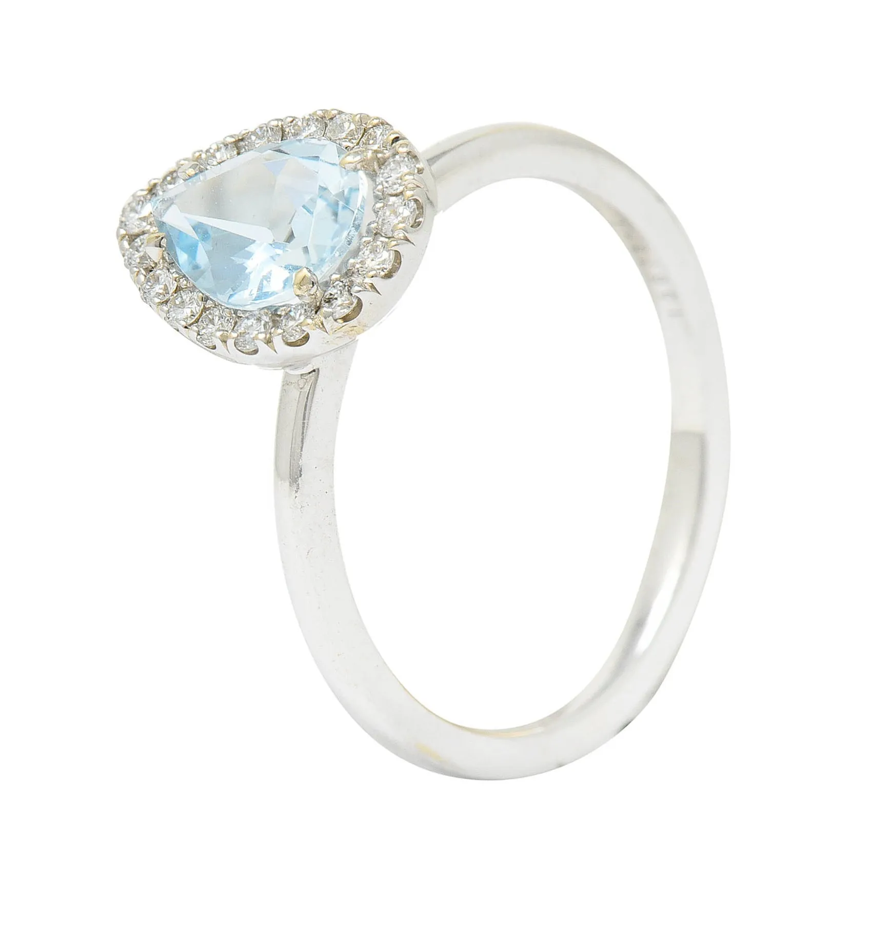 Modern Pear Cut Aquamarine Diamond Halo 18 Karat White Gold Ring