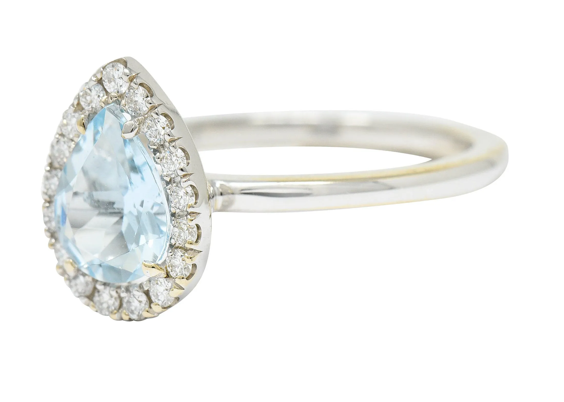 Modern Pear Cut Aquamarine Diamond Halo 18 Karat White Gold Ring