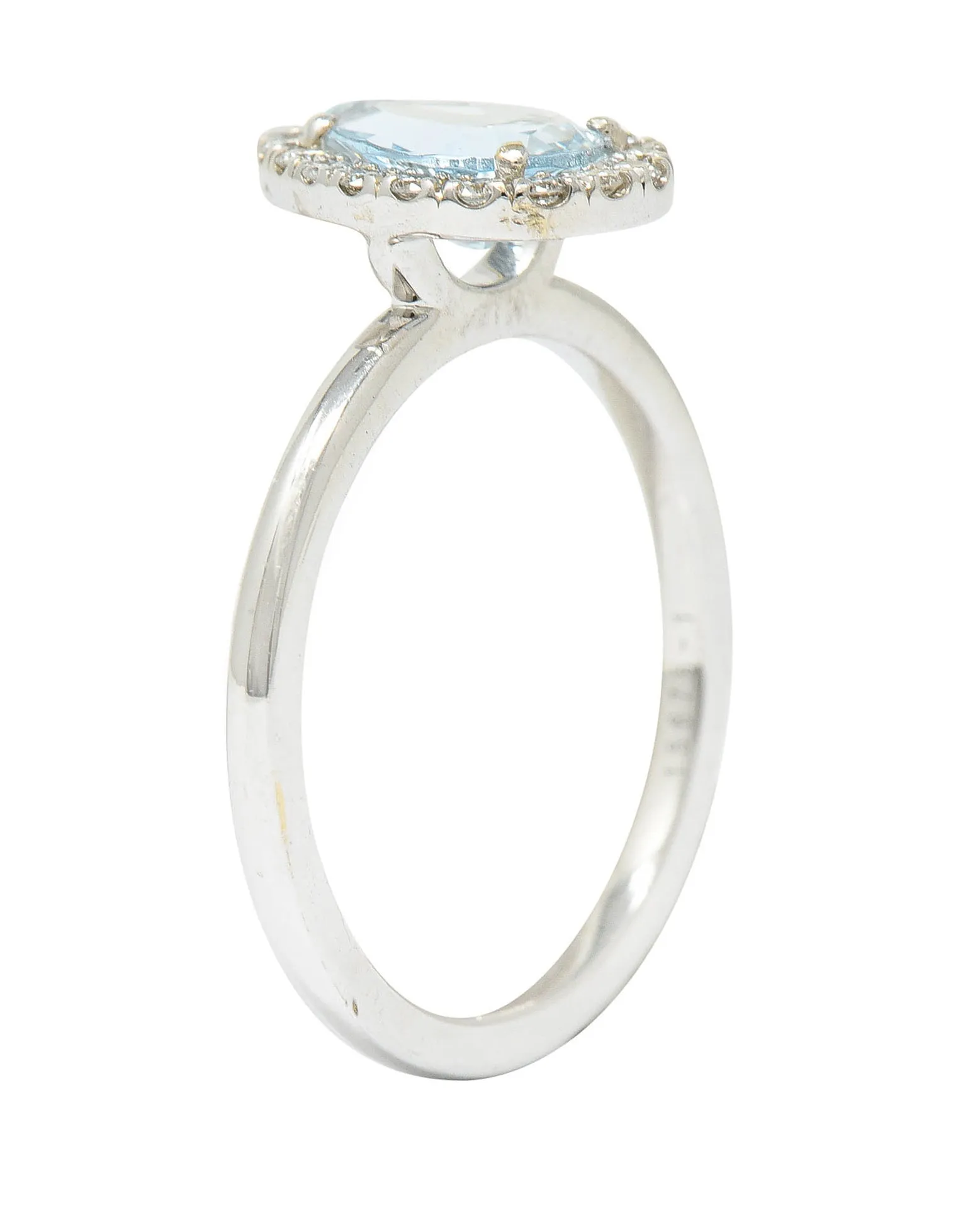 Modern Pear Cut Aquamarine Diamond Halo 18 Karat White Gold Ring