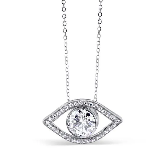 Moissanite “Evil Eye” 1ctw Round Colorless Pendant in 18k White Gold 