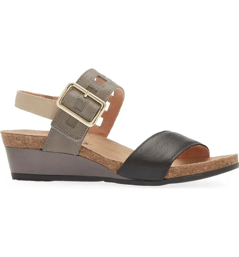 Naot Women's Dynasty Wedge Sandal - Soft Black/Fog Gray/Soft Beige