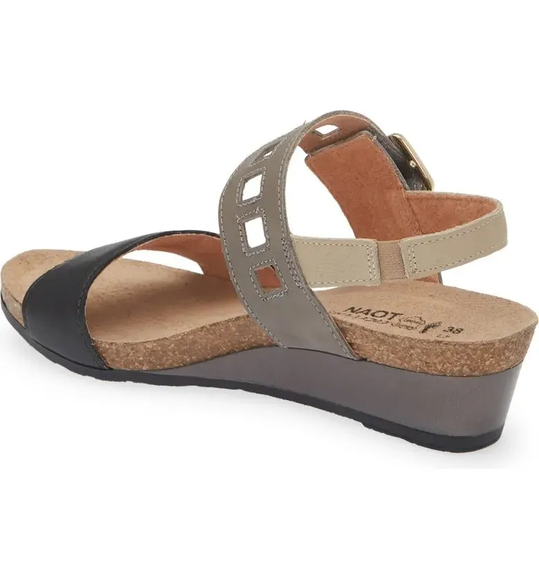 Naot Women's Dynasty Wedge Sandal - Soft Black/Fog Gray/Soft Beige