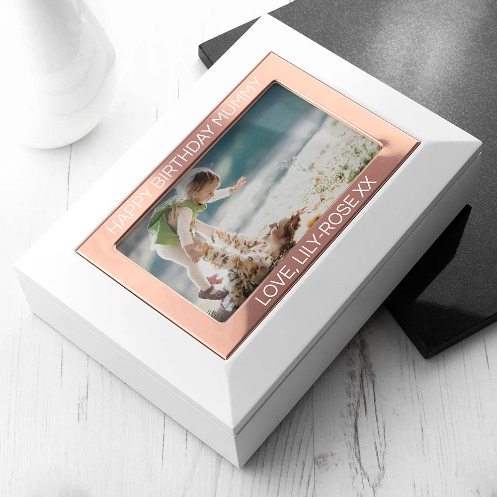 Personalised White & Rose Gold Photo Jewellery Box