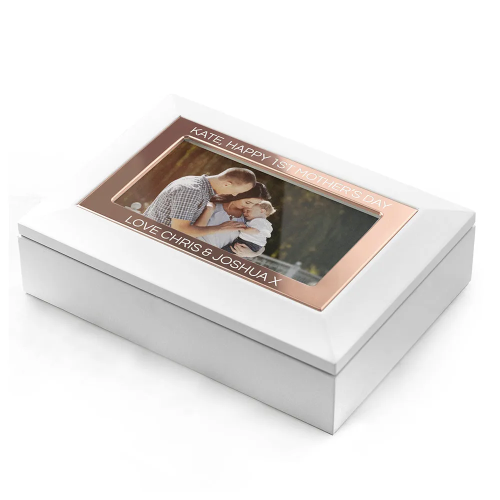 Personalised White & Rose Gold Photo Jewellery Box