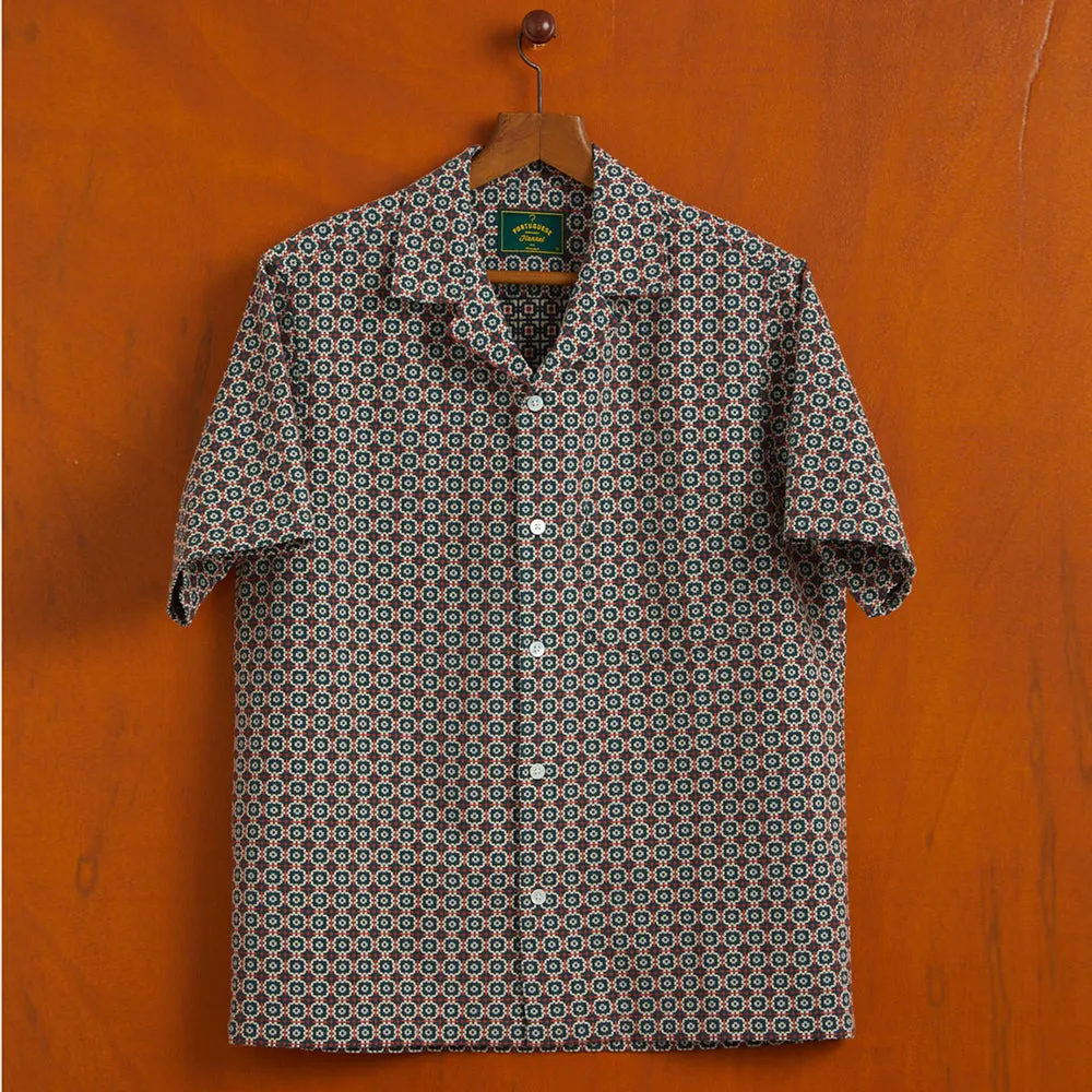 Portuguese Tile S/S Vacation Shirt - Green/Orange