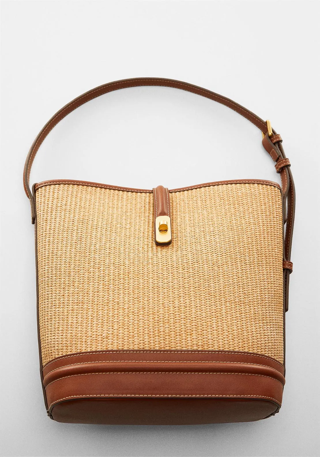 Raffia-effect bucket bag