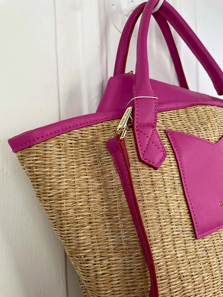 Rattan Bucket Bag - Fuchsia