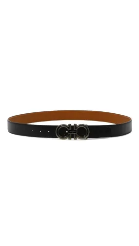 Reversible and Adjustable Gancini Leather Belt - Brown/Black