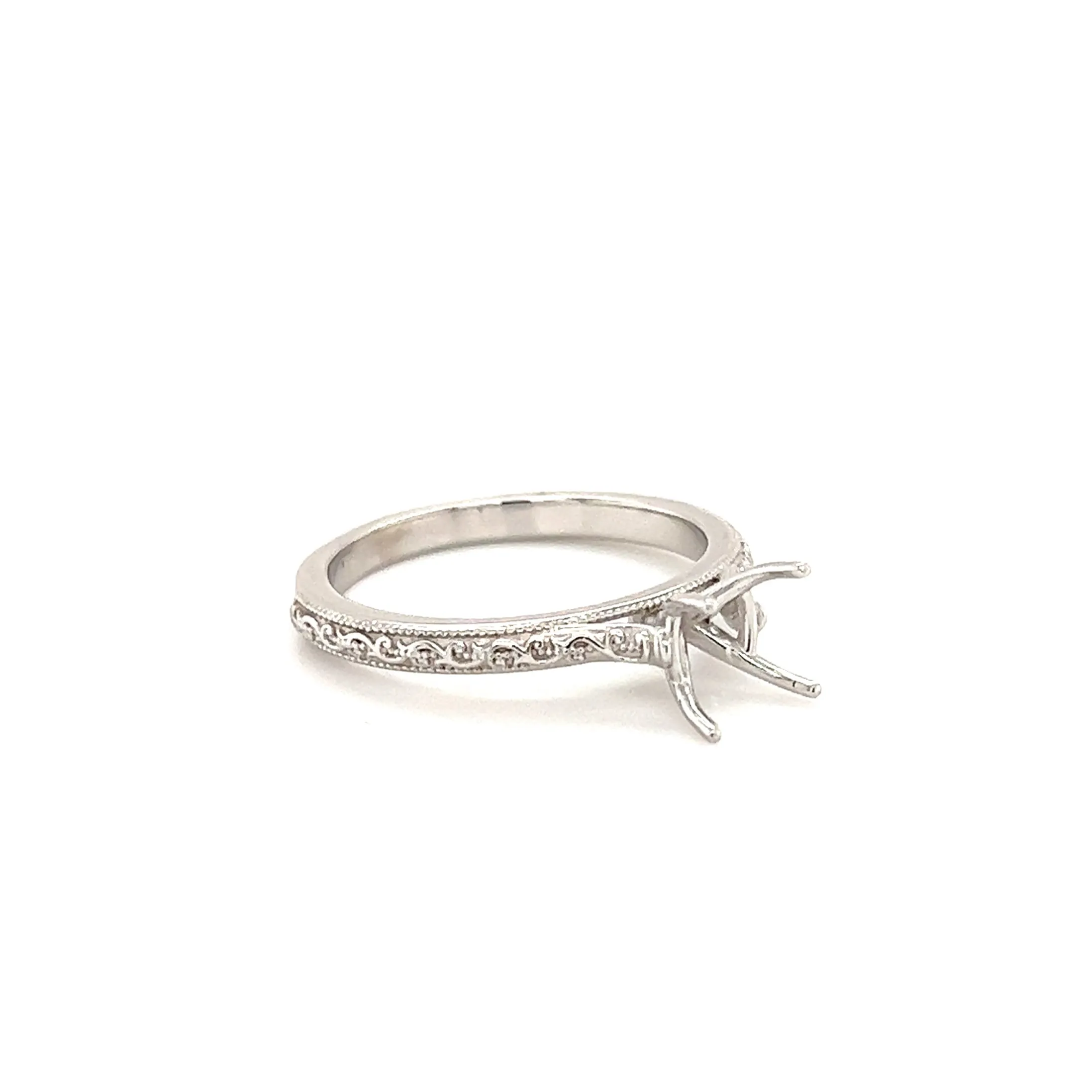 Ring Setting with Embossed Details in 14K White Gold