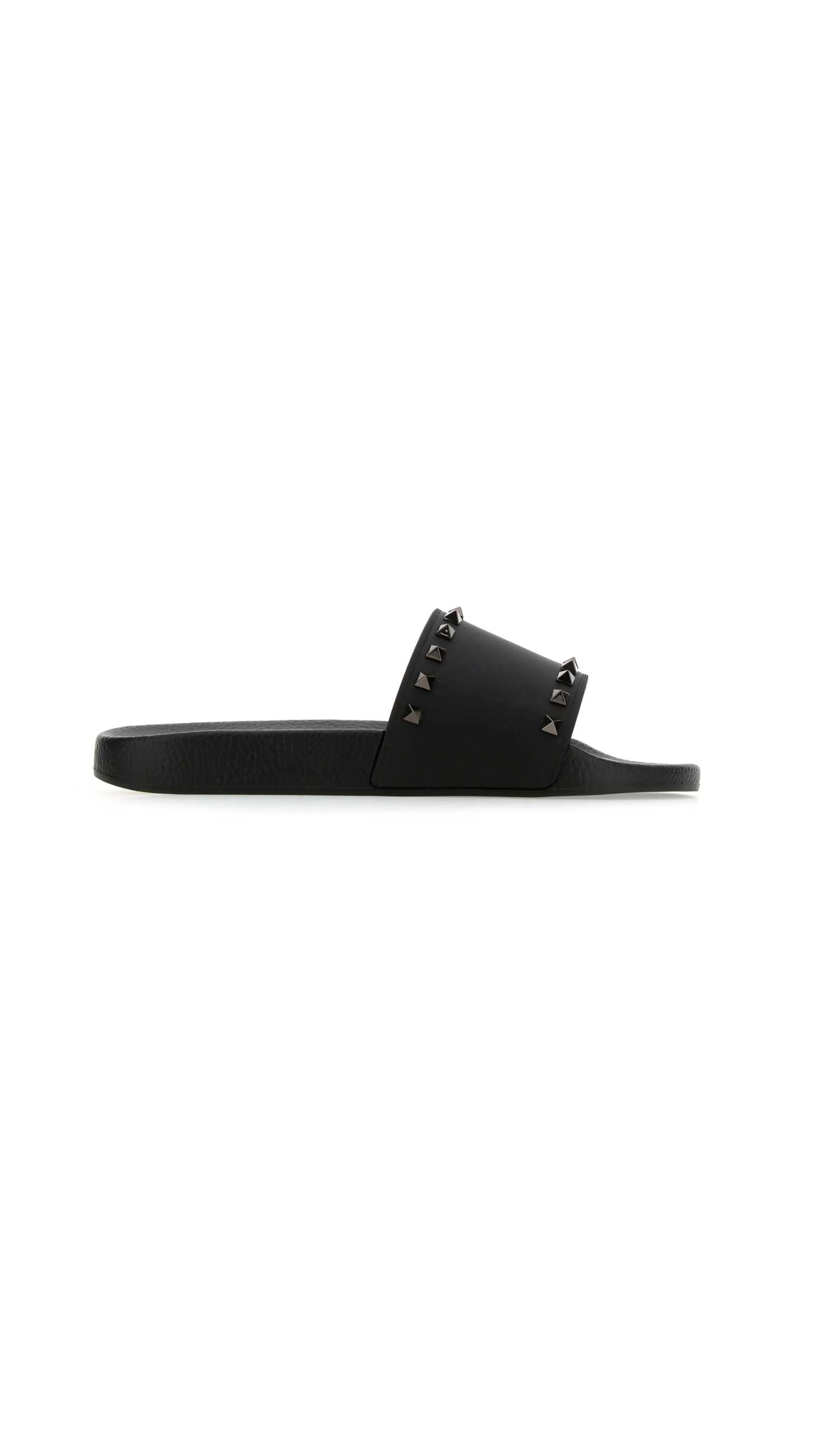 Rockstud Rubber Slider Sandal - Black