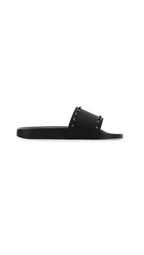 Rockstud Rubber Slider Sandal - Black