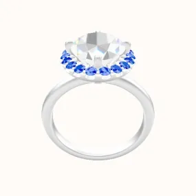 Rounded Solitaire Engagement Ring With Petal Prong Halo Head