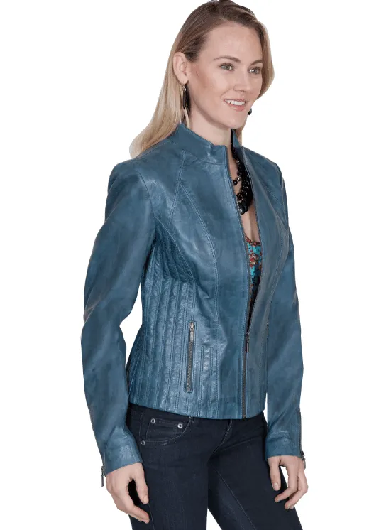 Scully Women's Blue Lamb Leather Jacket L1084-BLU