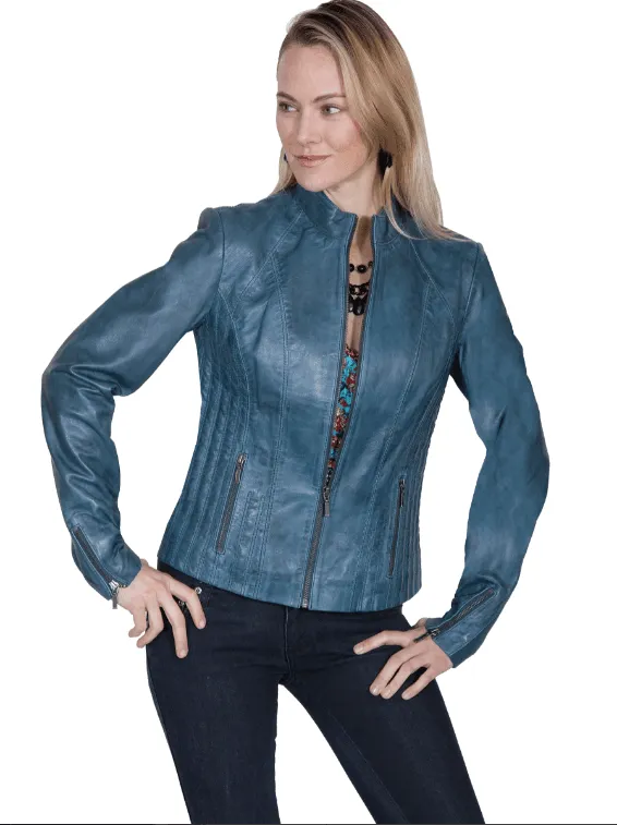 Scully Women's Blue Lamb Leather Jacket L1084-BLU