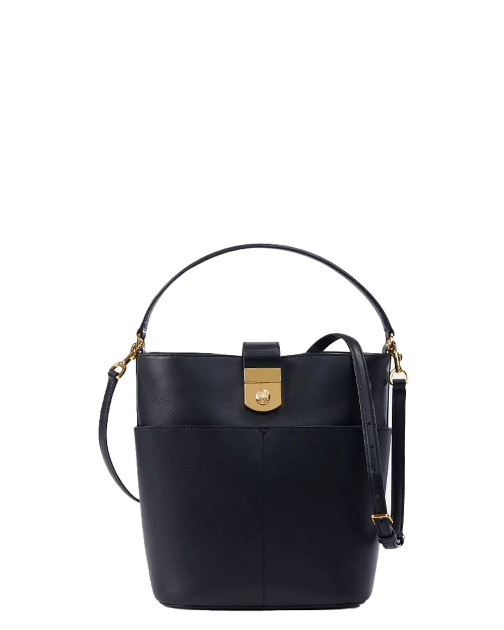 Small Crest Lock Bucket Bag in Navy