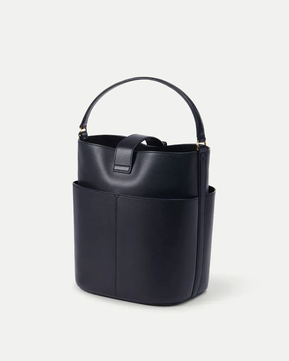 Small Crest Lock Bucket Bag in Navy