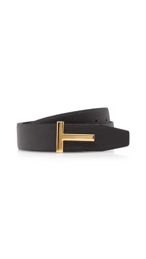 Soft Grain Leather Icon T Belt - Brown/Black/Gold