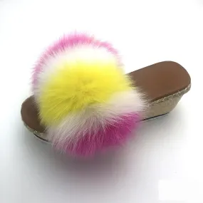 Summer Style Real Fox Fur High-Heel House Slippers for Women