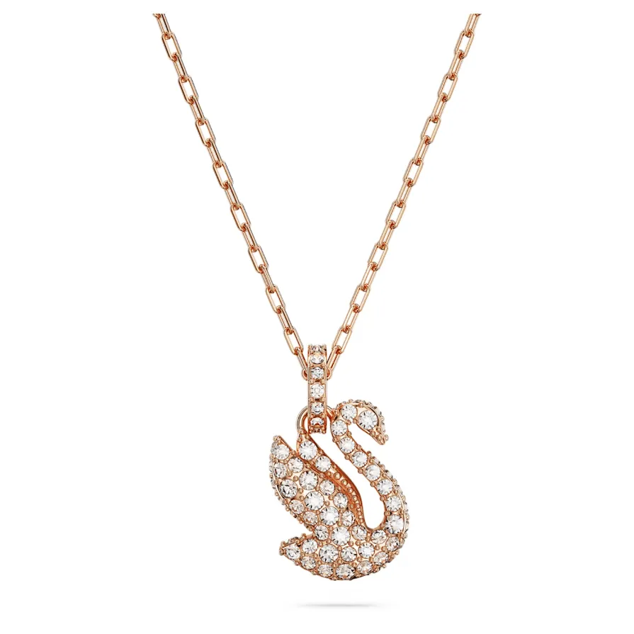 Swarovski Iconic Swan pendant Swan, Small, White, Rose gold-tone plated 