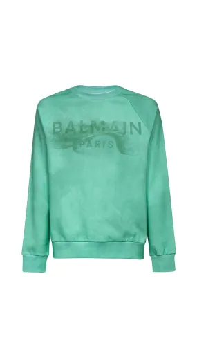 Sweatshirt in Eco-responsible Cotton Balmain Paris Desert Logo - Green