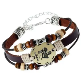 Three-Layered Ethnic Brown Leather Zodiac Bracelet [12 Variants]