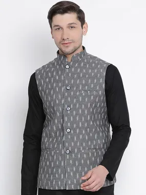 VASTRAMAY Men's Grey Cotton Ethnic Jacket